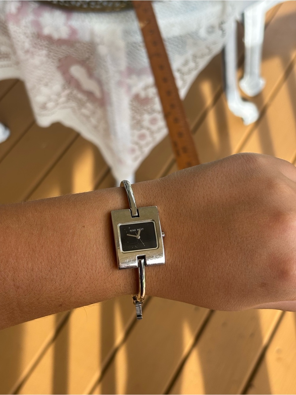 Silver tone Square Nine West Bracelet Watch